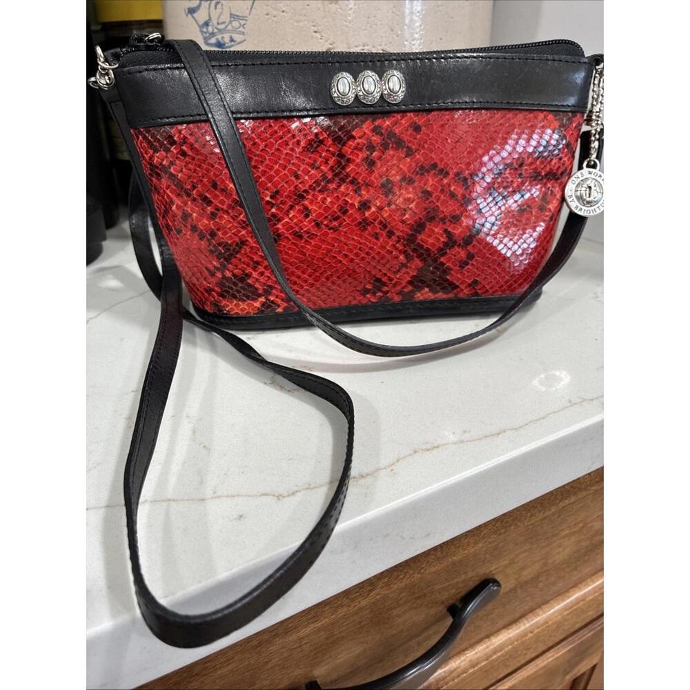 Brighton Python Red Bag Purse CrossBody Black Leather Mini Bag Trendy 9x5x3